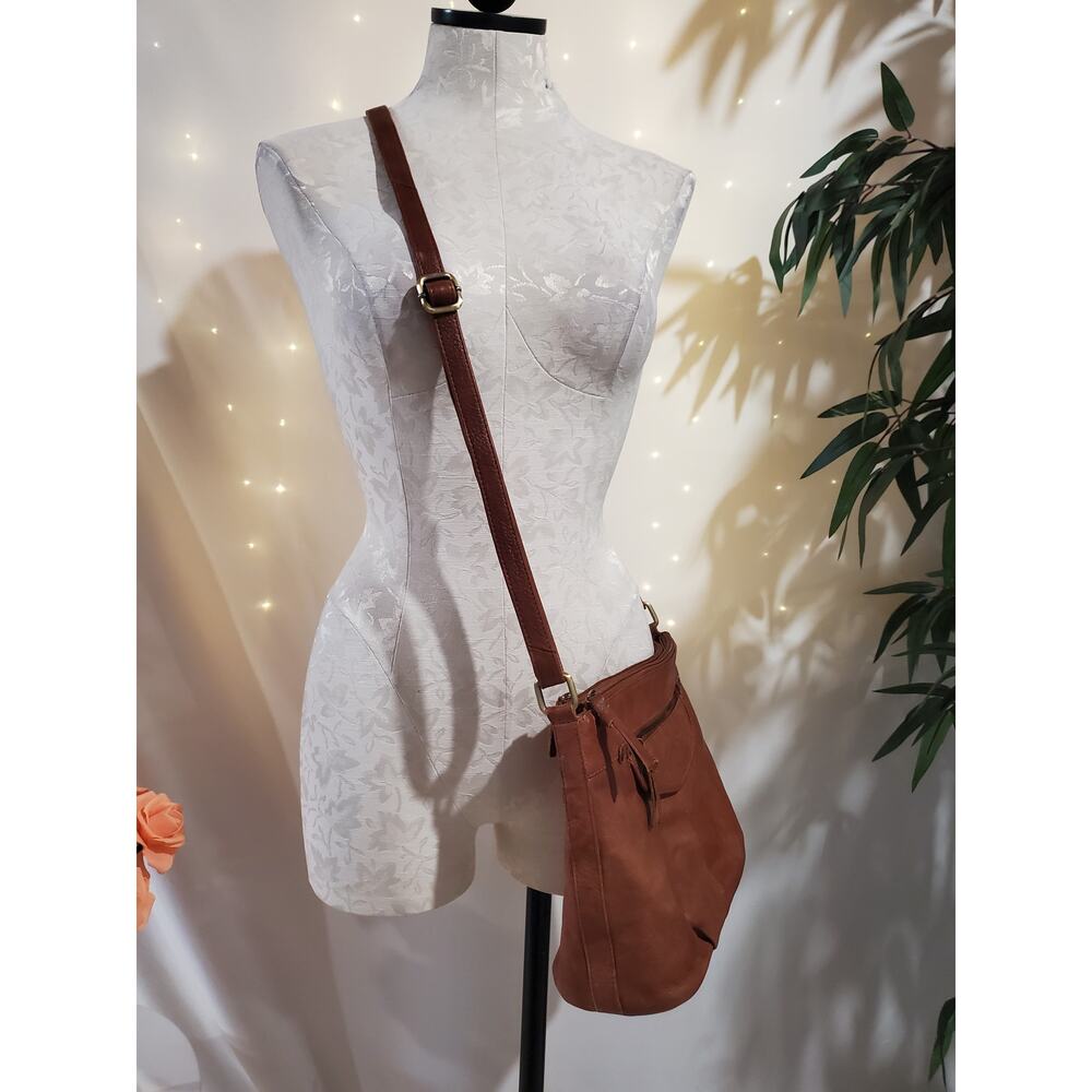 Great American Leatherworks Crossbody Bag Brown 100% Cow Hide Multi Compartment - Picture 2 of 16